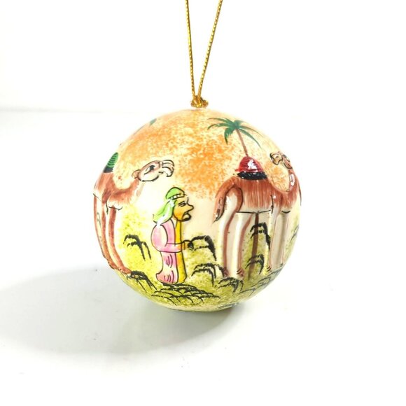 Wise Camel Handmade Papier Mache Round Christmas Ornament Ball - Picture 1 of 4